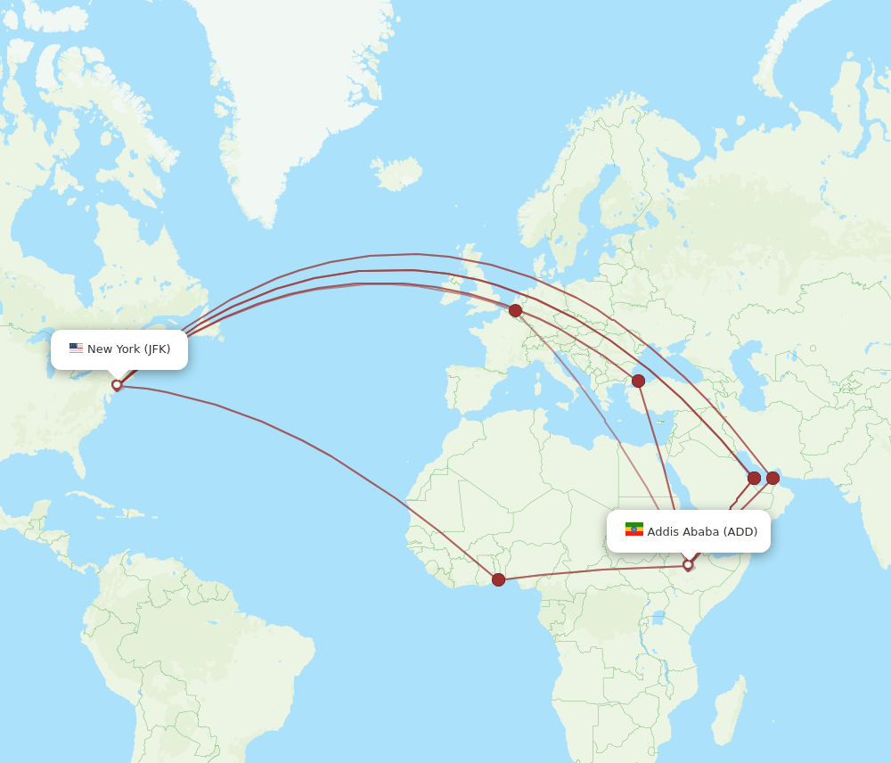 JFK-ADD flight routes