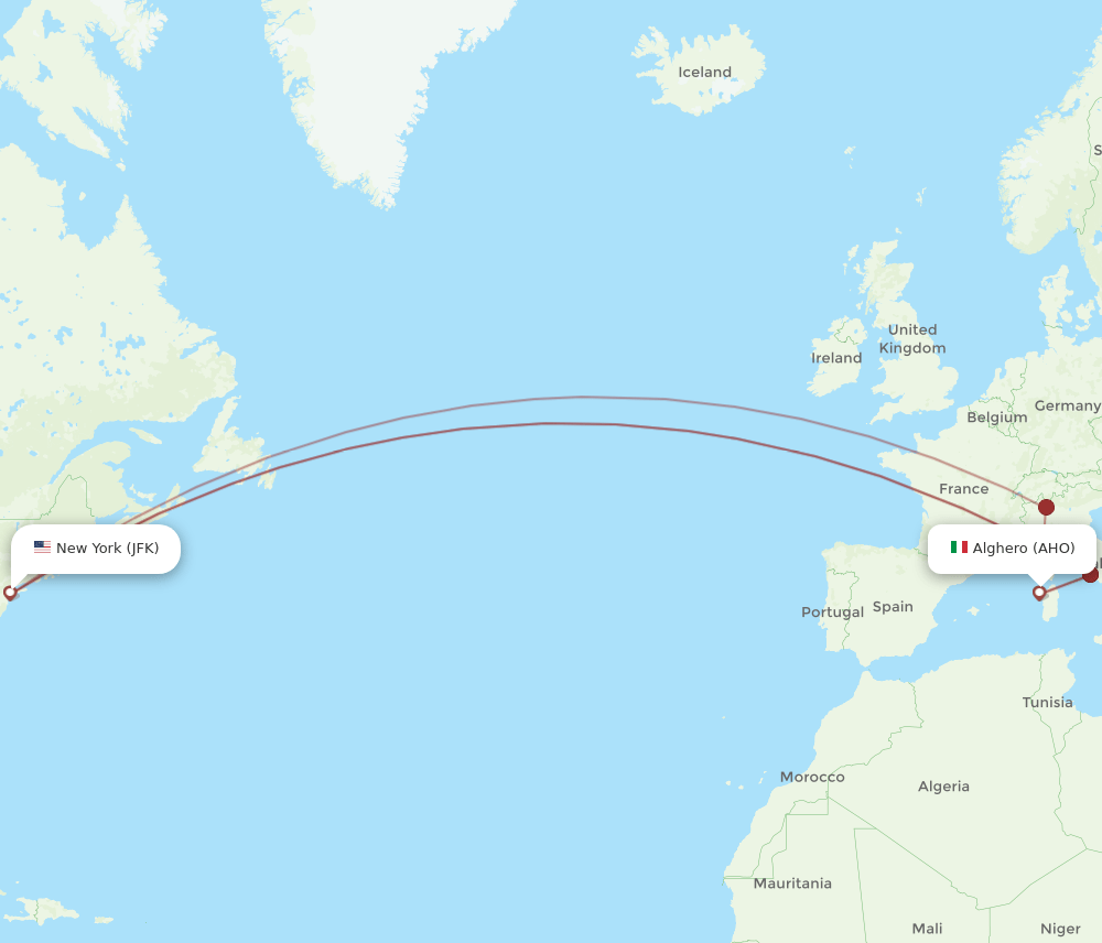 JFK-AHO flight routes