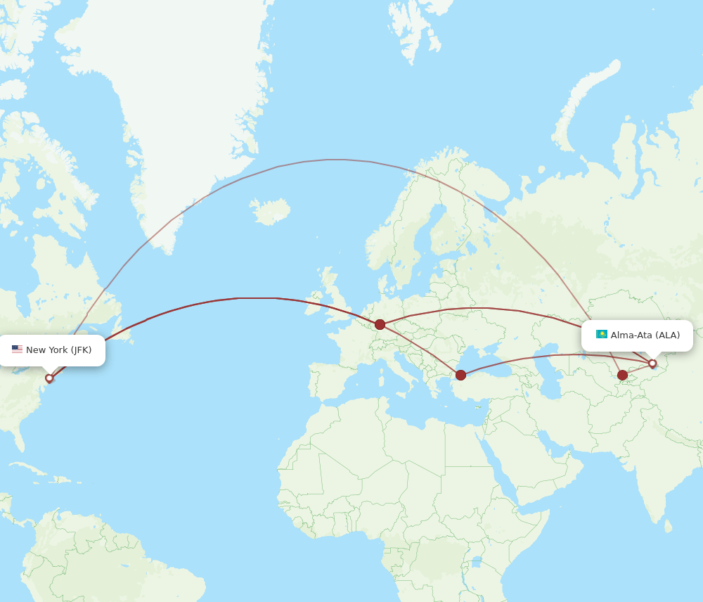 JFK-ALA flight routes