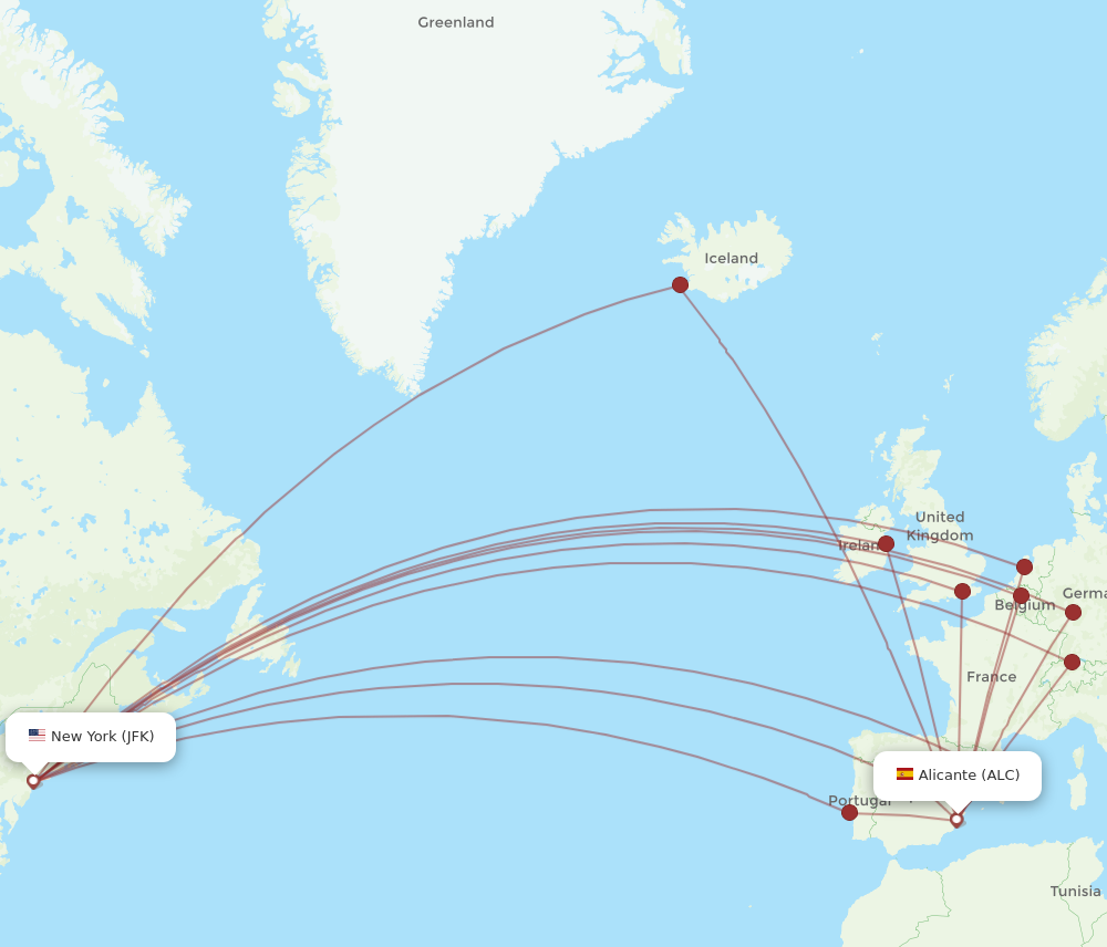 JFK to ALC flights and routes map