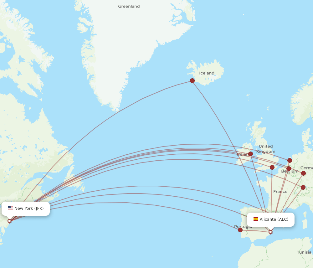 JFK-ALC flight routes