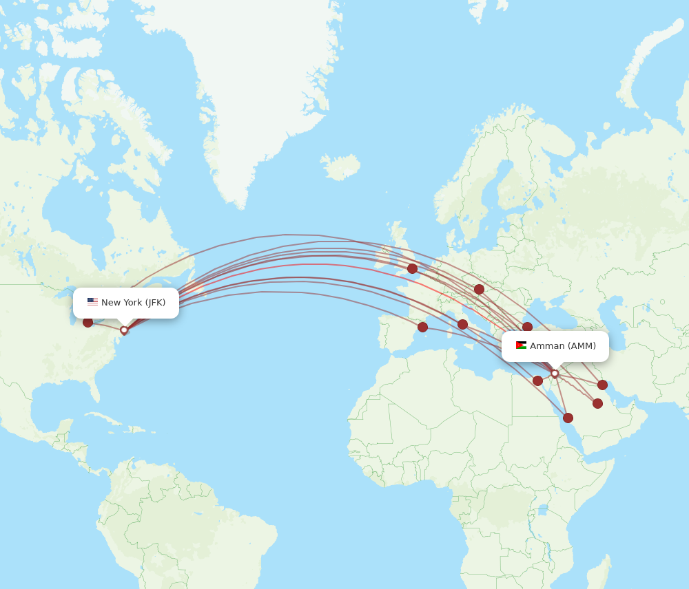 JFK to AMM flights and routes map