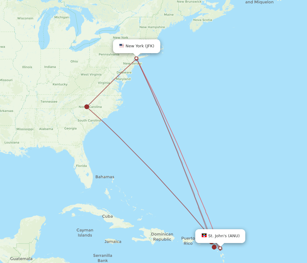 JFK to ANU flights and routes map