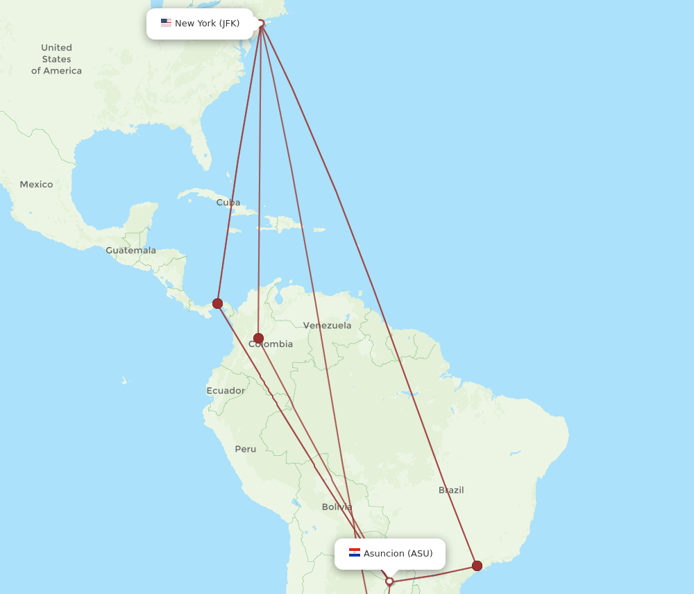 JFK-ASU flight routes