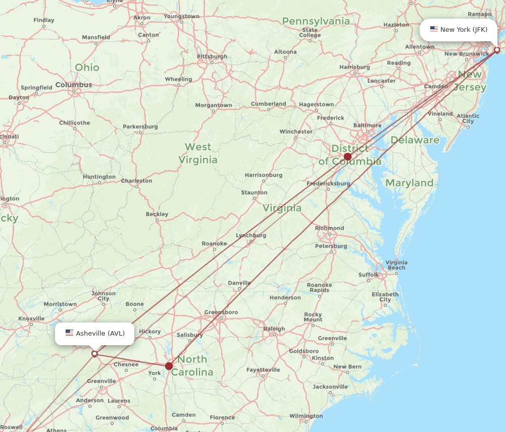 JFK-AVL flight routes