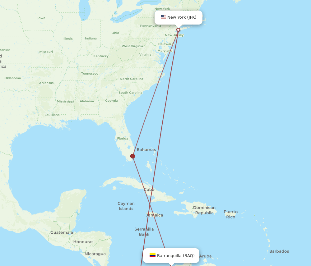 JFK-BAQ flight routes