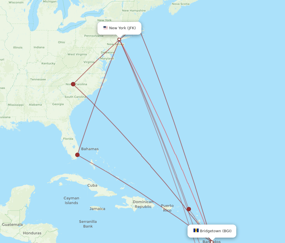 JFK-BGI flight routes