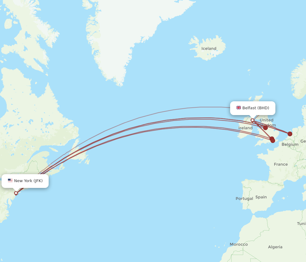 JFK to BHD flights and routes map