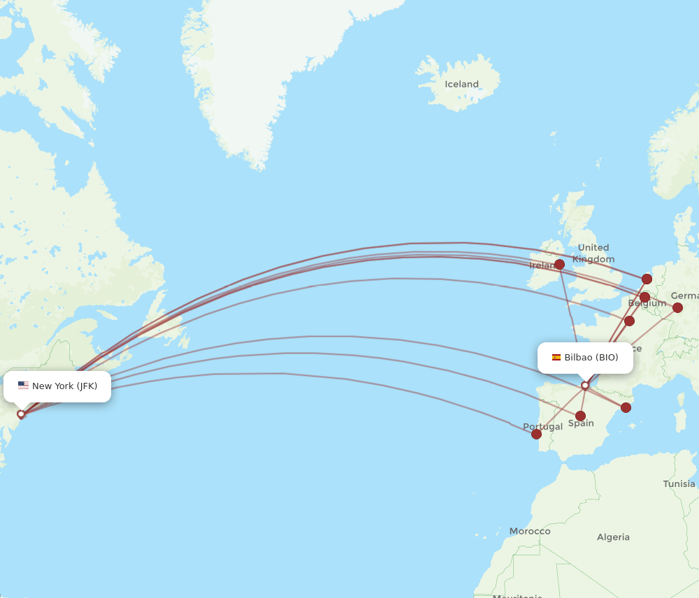 JFK to BIO flights and routes map