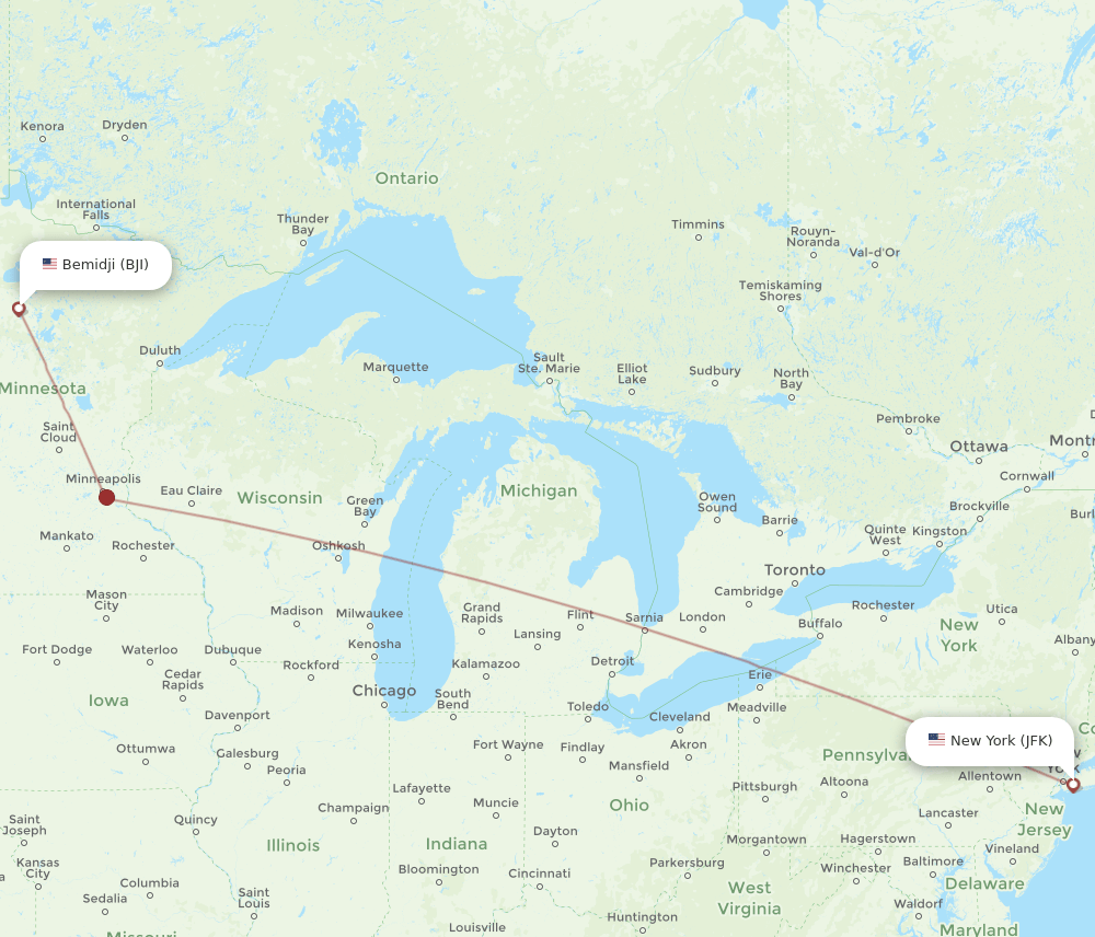 JFK-BJI flight routes