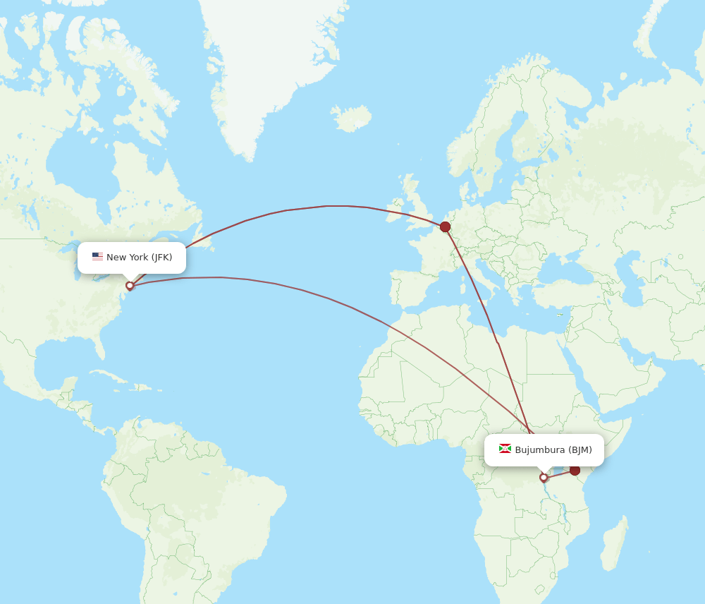 JFK to BJM flights and routes map