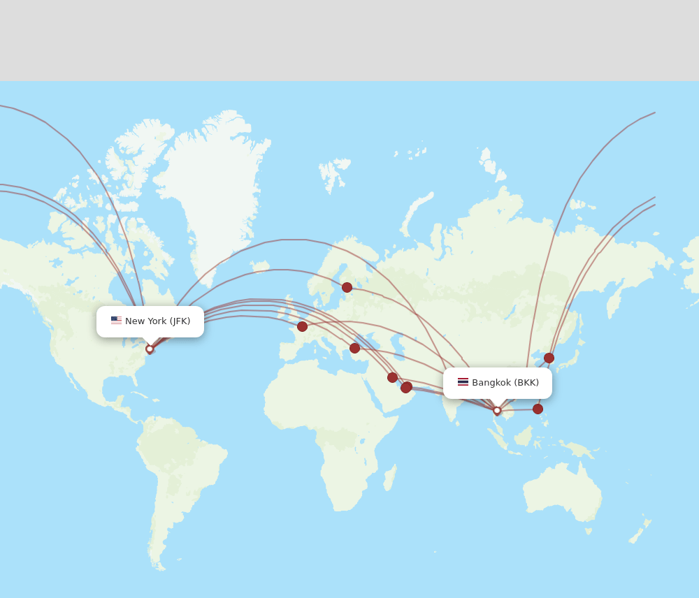 JFK to BKK flights and routes map