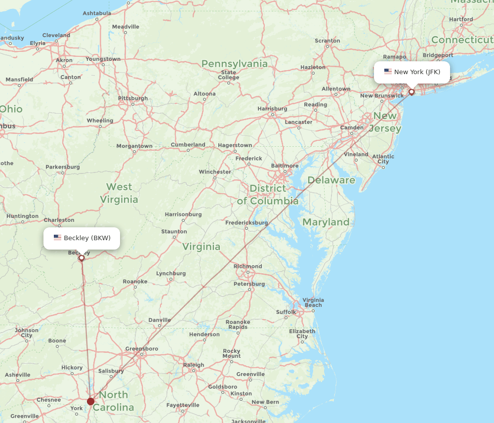 JFK-BKW flight routes
