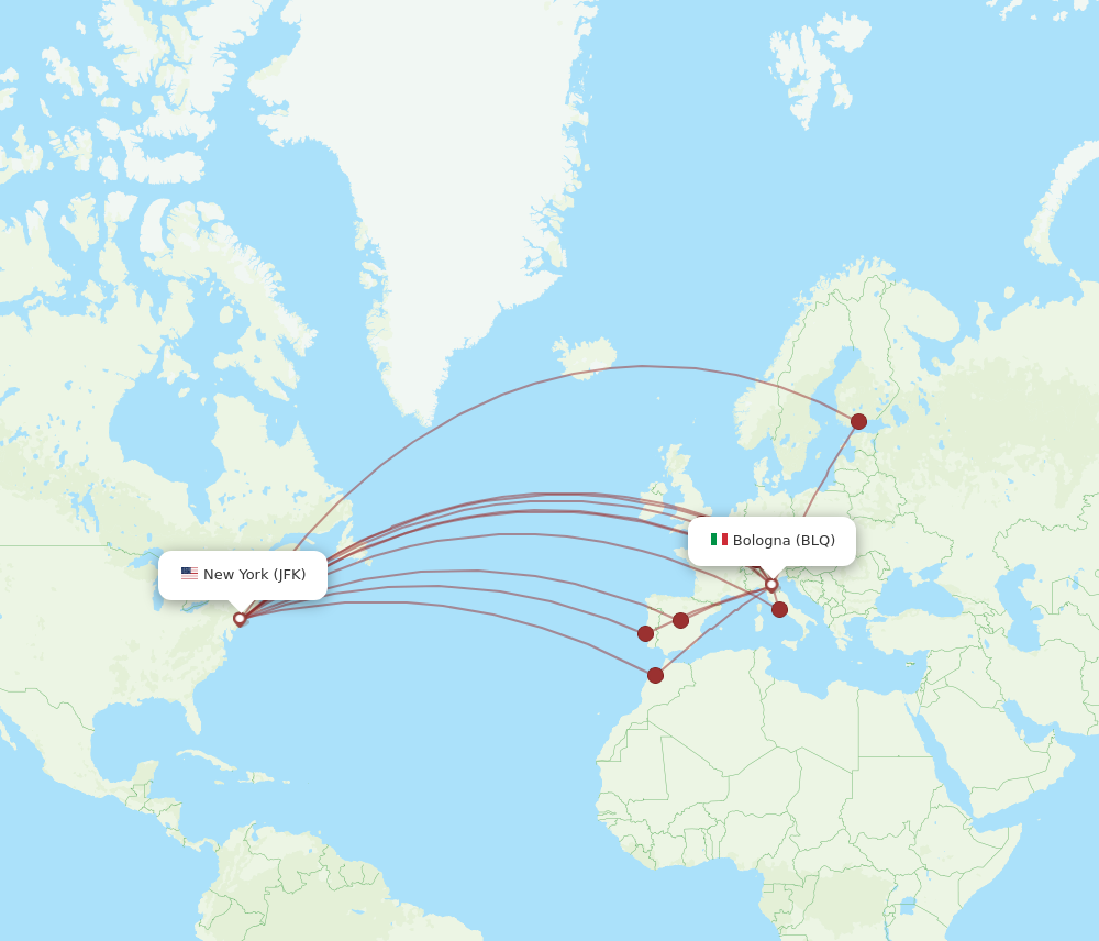 JFK to BLQ flights and routes map