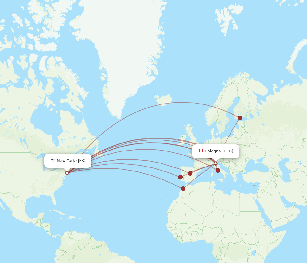 JFK-BLQ flight routes