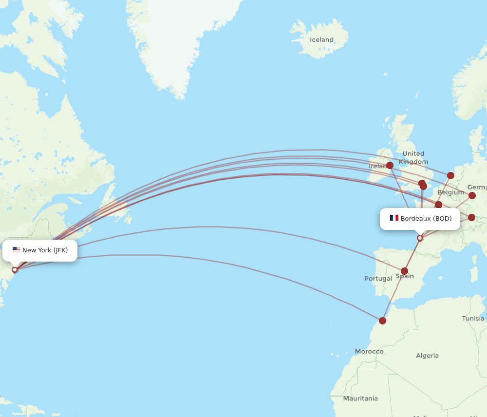 JFK-BOD flight routes