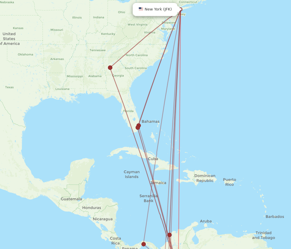 JFK to BOG flights and routes map