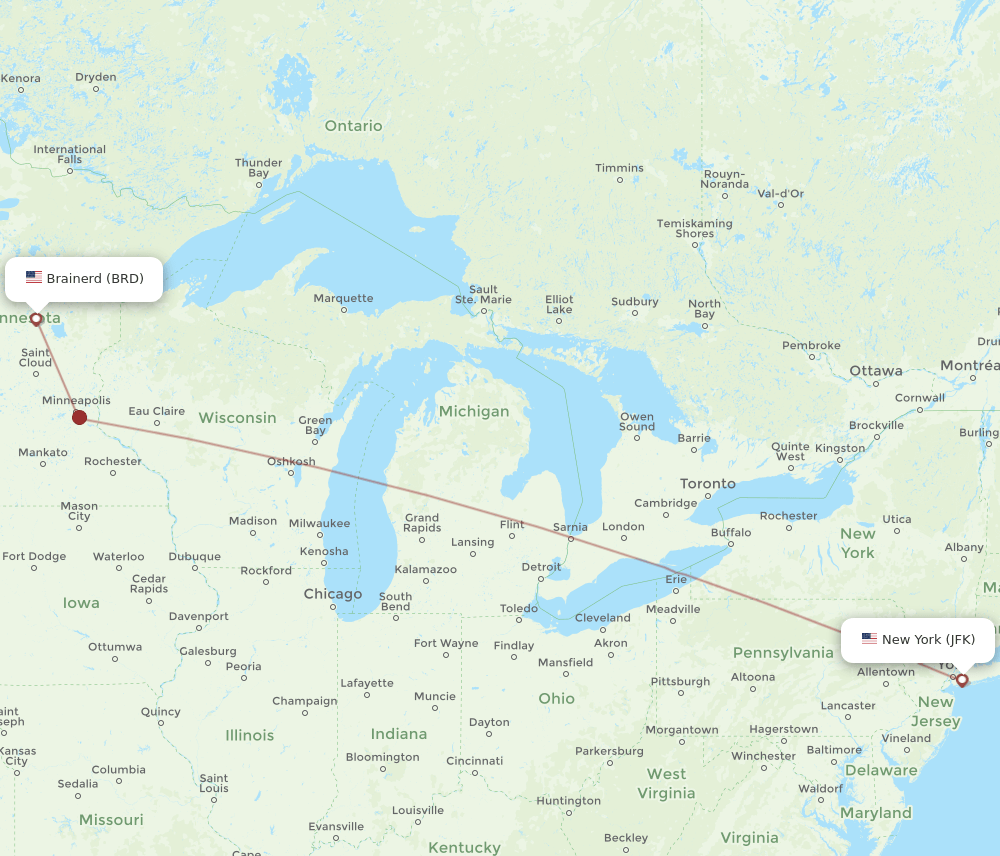 JFK-BRD flight routes