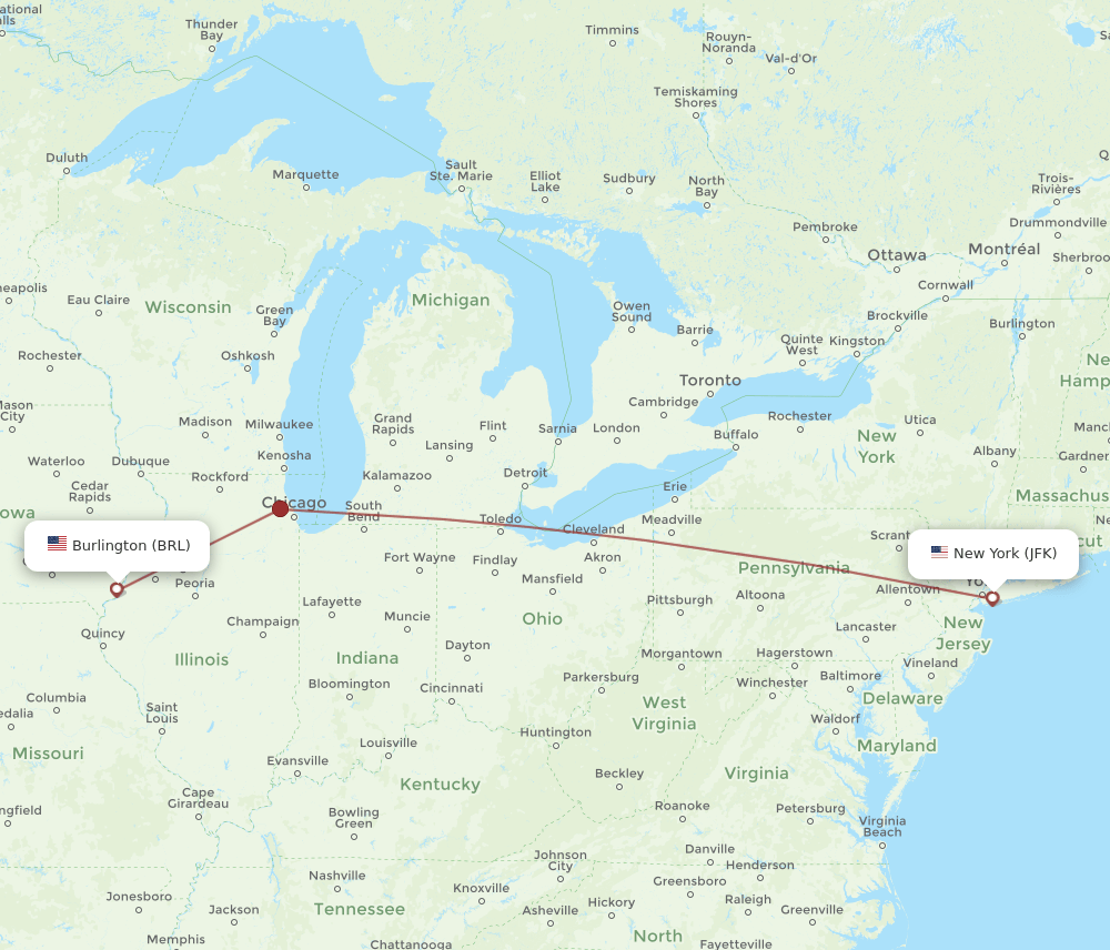 JFK to BRL flights and routes map