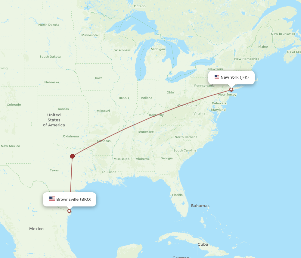 JFK to BRO flights and routes map