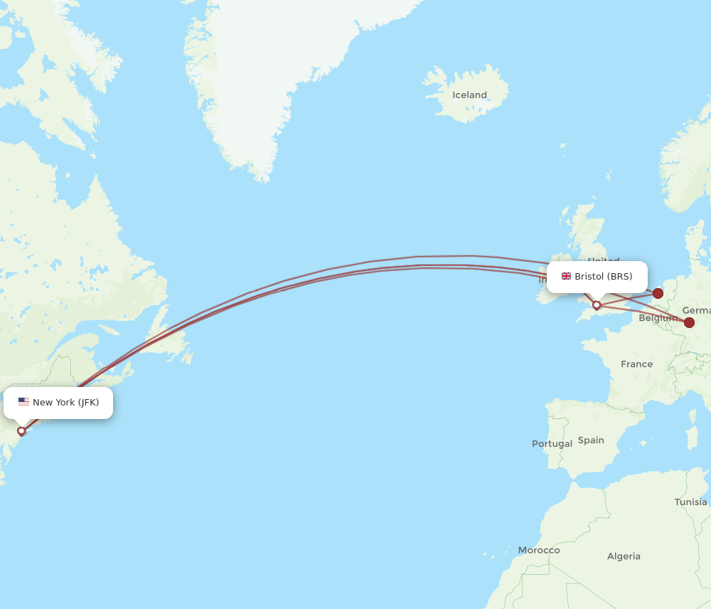 JFK to BRS flights and routes map