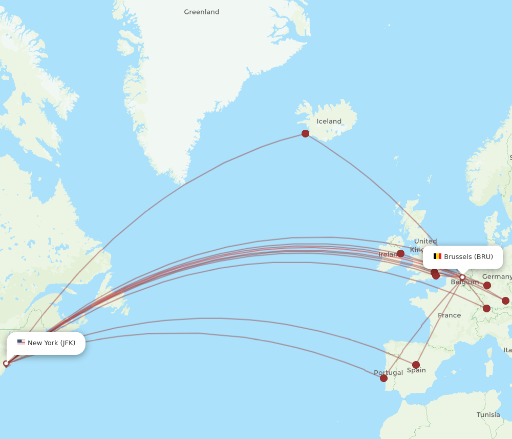 JFK-BRU flight routes