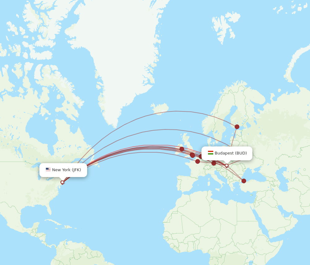 JFK-BUD flight routes