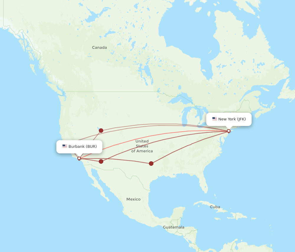 JFK-BUR flight routes