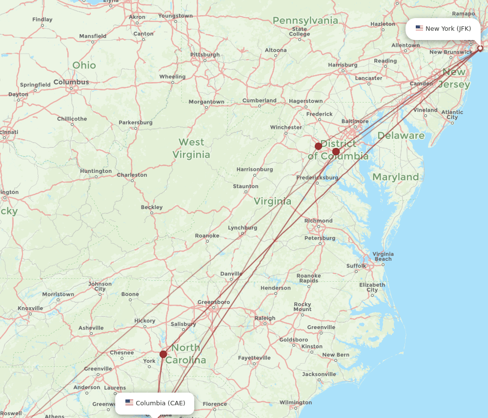 JFK-CAE flight routes
