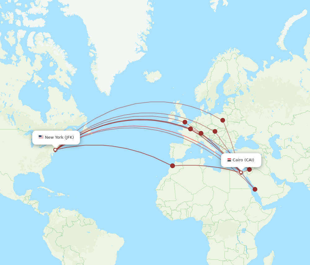 JFK to CAI flights and routes map