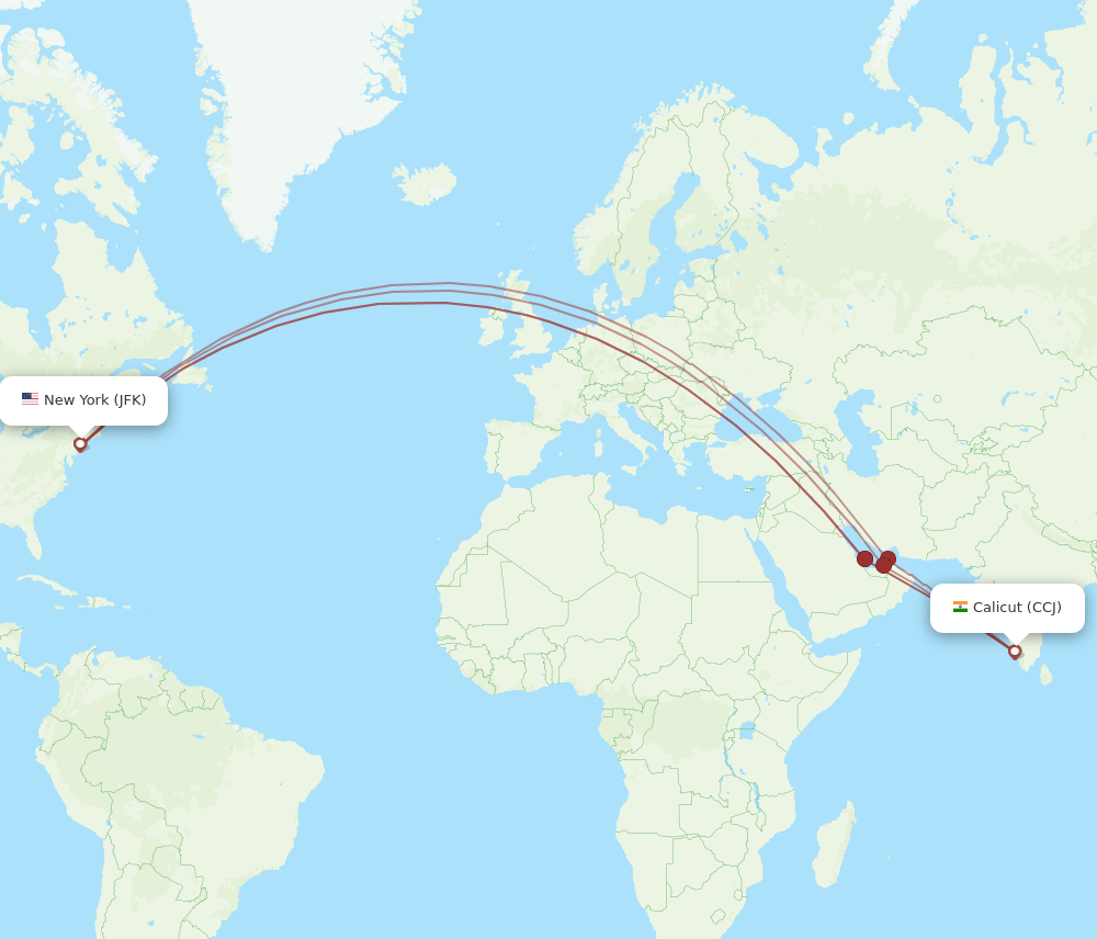 JFK-CCJ flight routes