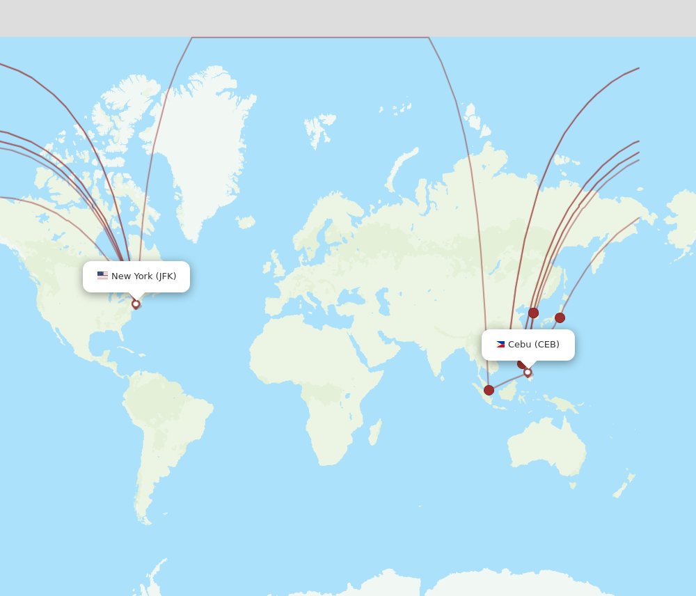 JFK to CEB flights and routes map