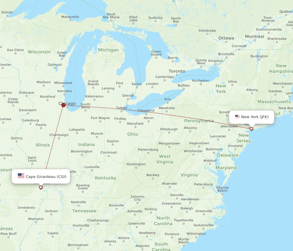 JFK-CGI flight routes