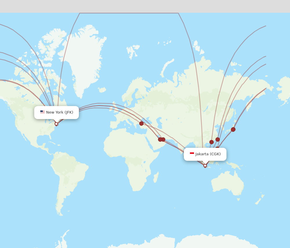 JFK to CGK flights and routes map