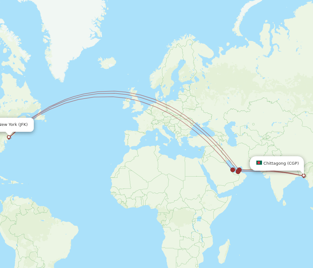 JFK-CGP flight routes