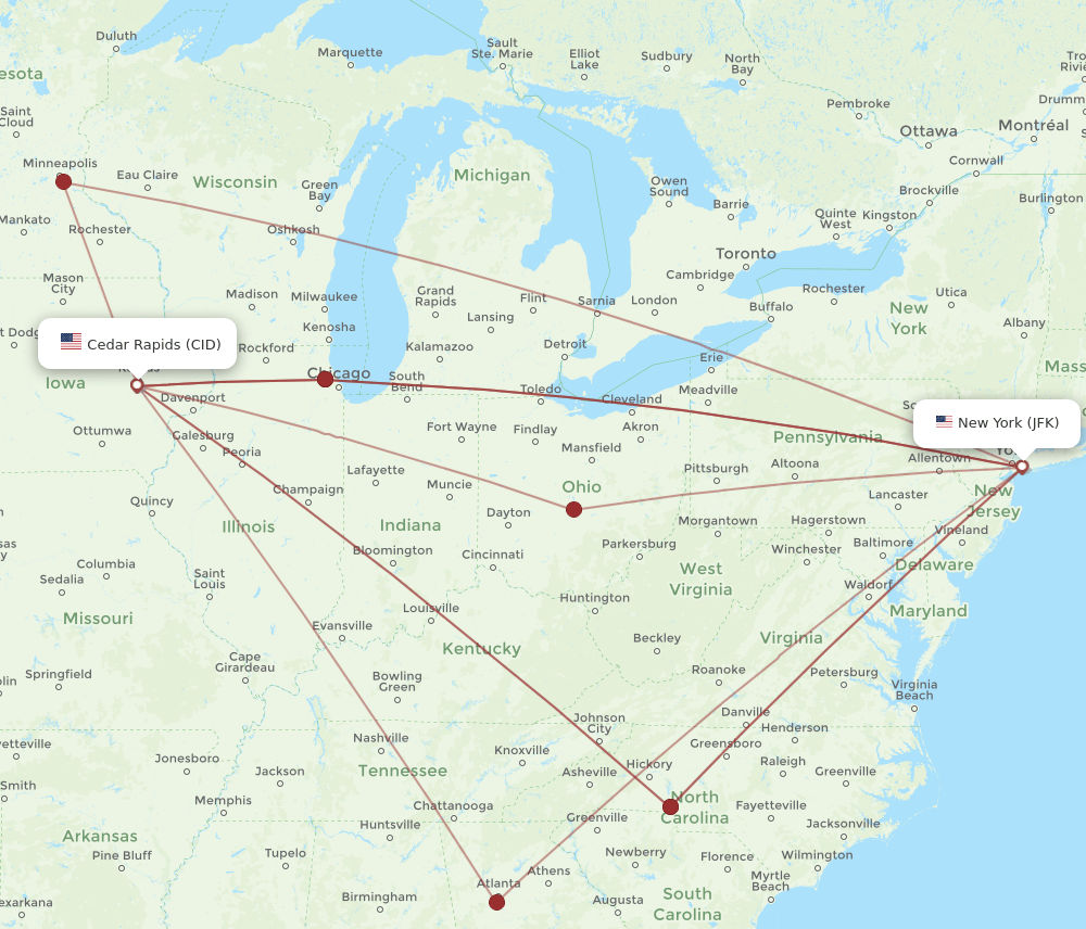 JFK-CID flight routes