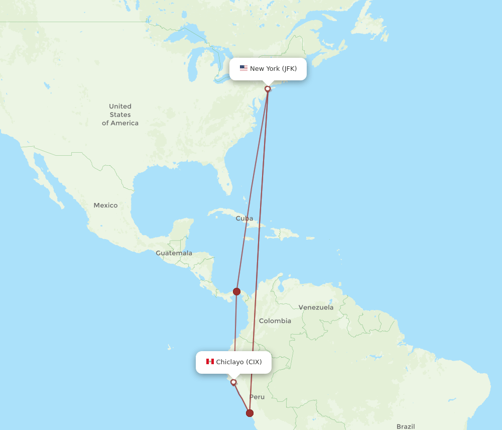 JFK to CIX flights and routes map