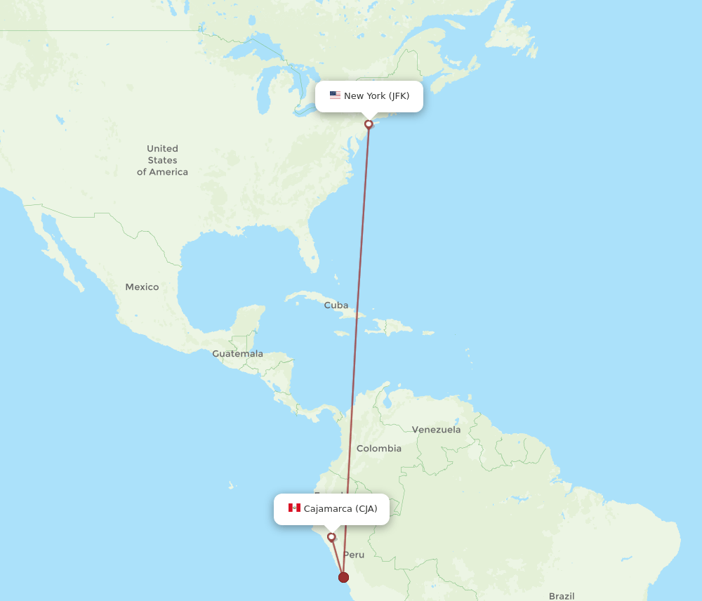 Cajamarca - New York route map and flight paths