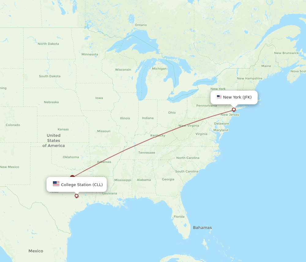 JFK-CLL flight routes