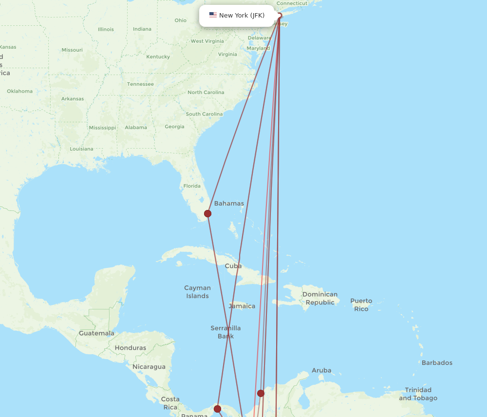 JFK to CLO flights and routes map