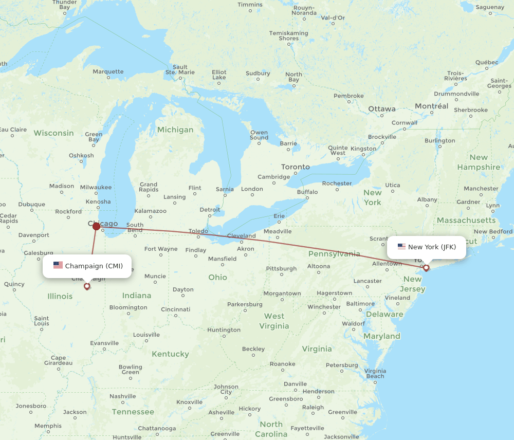 JFK-CMI flight routes