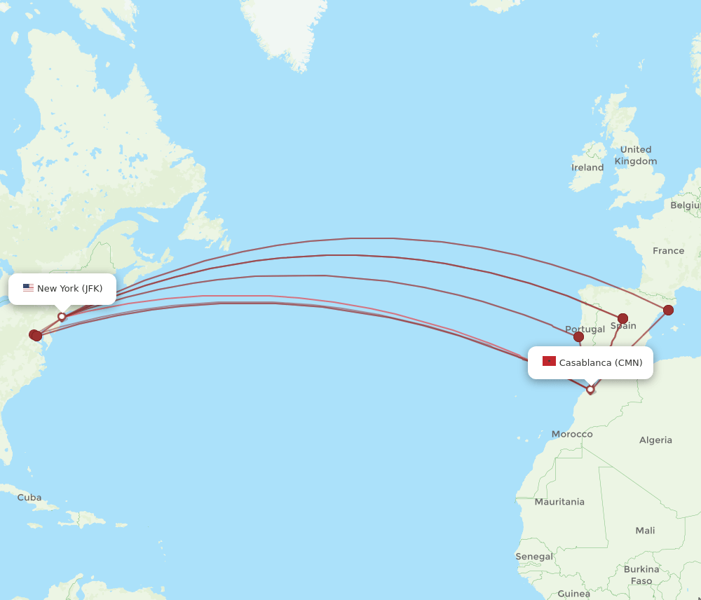 JFK-CMN flight routes
