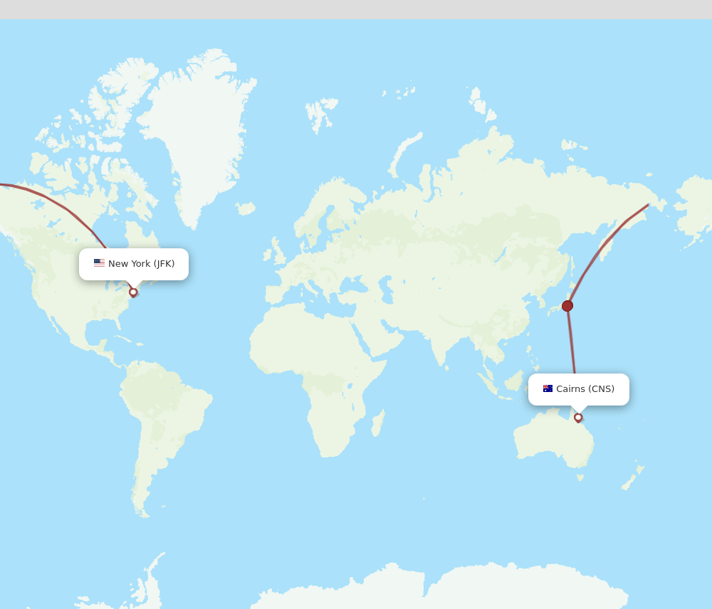 CNS to JFK flights and routes map