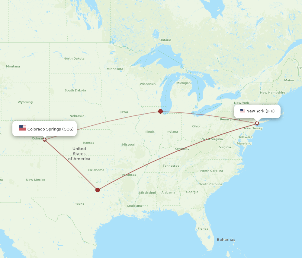 JFK-COS flight routes