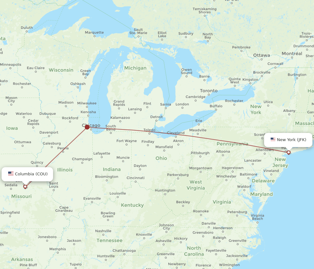 JFK-COU flight routes