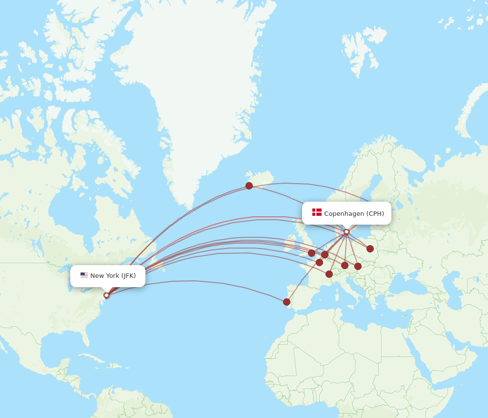 JFK-CPH flight routes