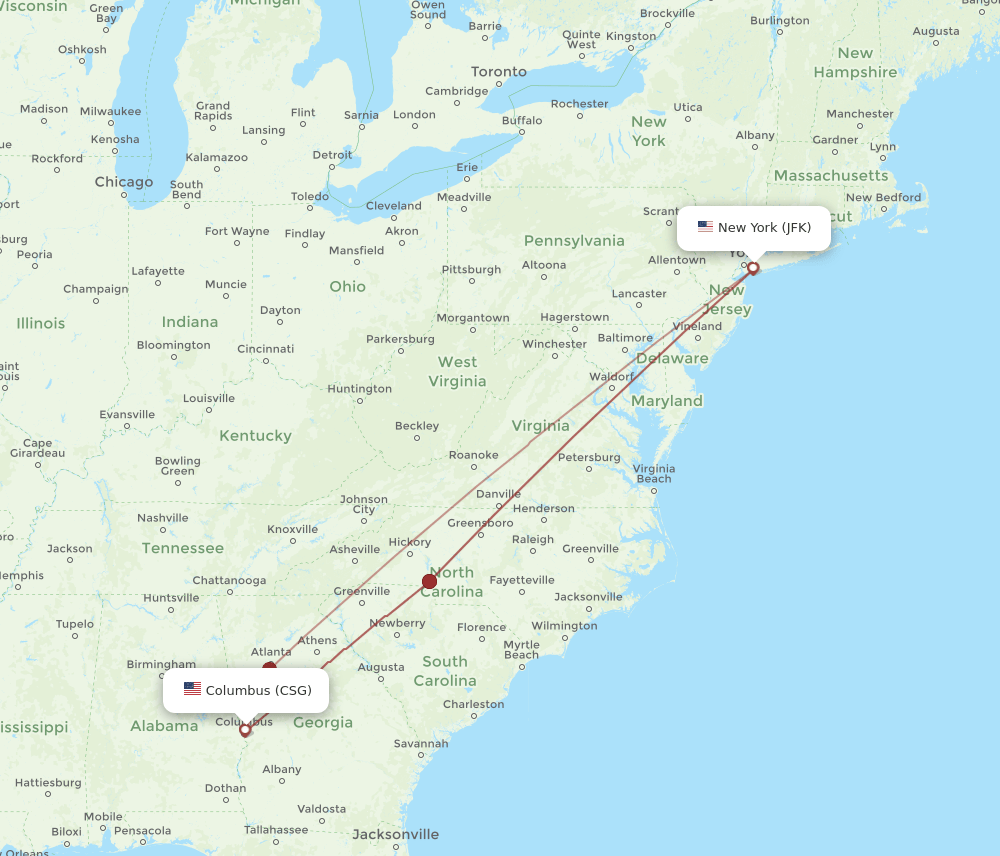 JFK to CSG flights and routes map