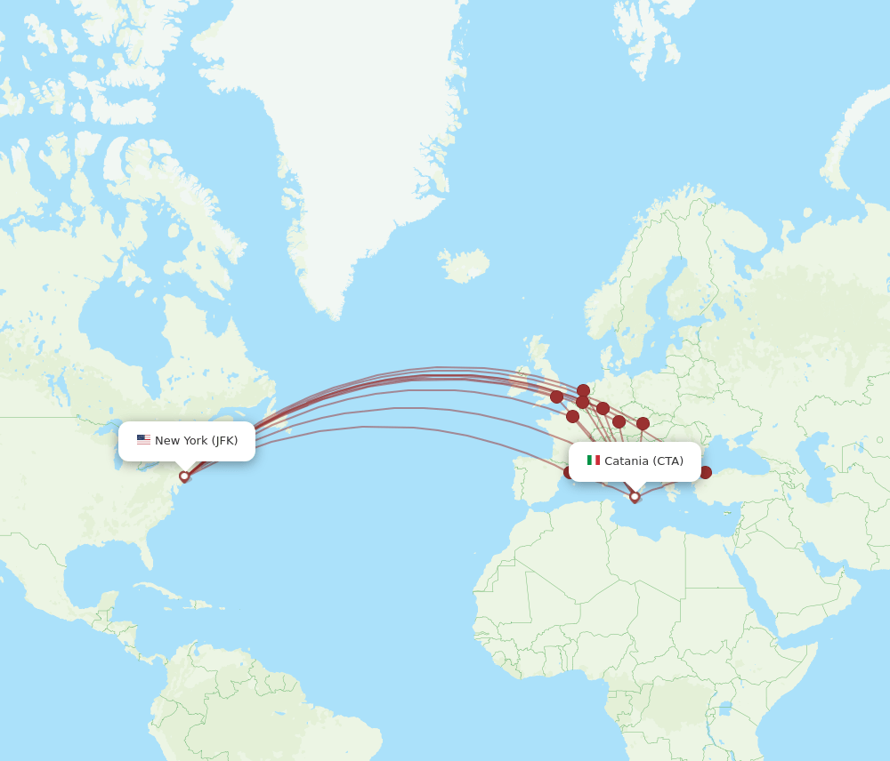 JFK to CTA flights and routes map