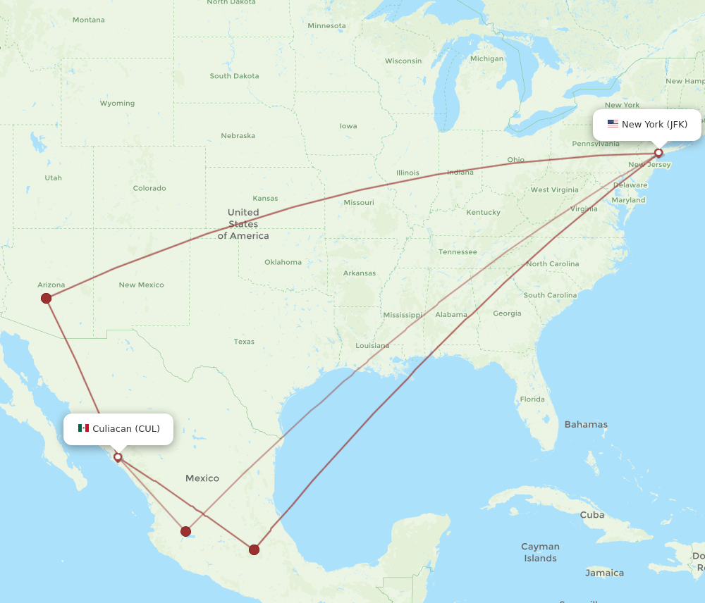 JFK to CUL flights and routes map