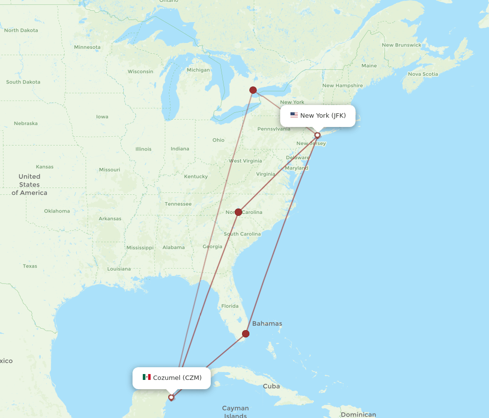JFK-CZM flight routes